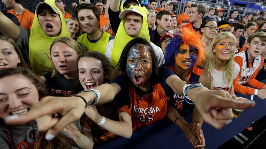 Virginia fans cheer before the championship of the Final Four NCAA college basketball tournament between Texas Tech and Virginia, in MinneapolisFinal Four Texas Tech Virginia Basketball - 08 Apr 2019.