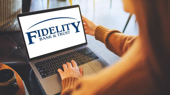 Fidelity Bank and Trust logo on laptop screen