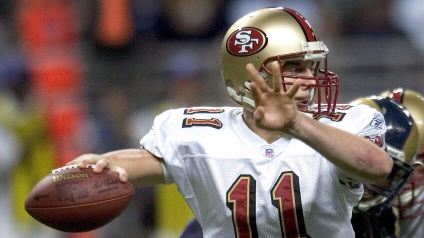 Mandatory Credit: Photo by Scott Rovak/EPA/Shutterstock (7840733i)San Francisco 49ers Quarterback Alex Smith Attempts a Pass Against the St Louis Rams at the Edward Jones Dome in St Louis Missouri Saturday 24 December 2005Usa Nfl 49ers - Rams - Dec 2005.