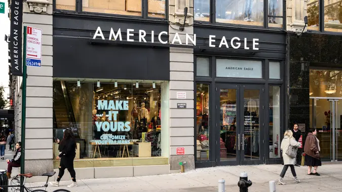 New York, New York, USA - November 21, 2019: American Eagle store in Union Square.