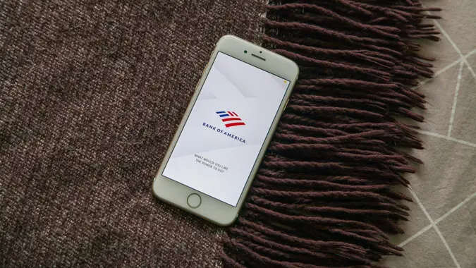 Bank of America financial services app on bed
