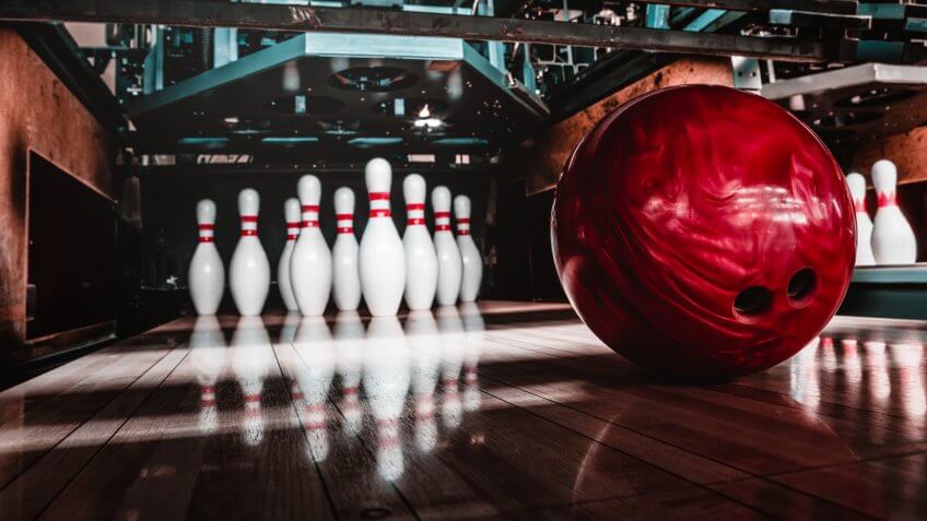 bowling ball and pins.