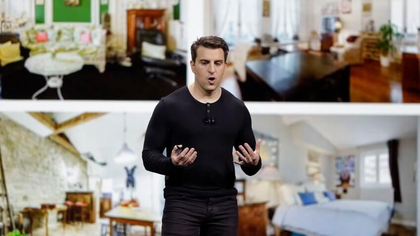 Mandatory Credit: Photo by Eric Risberg/AP/Shutterstock (9435284d)Airbnb co-founder and CEO Brian Chesky talks about the new Plus program during an event, in San Francisco.