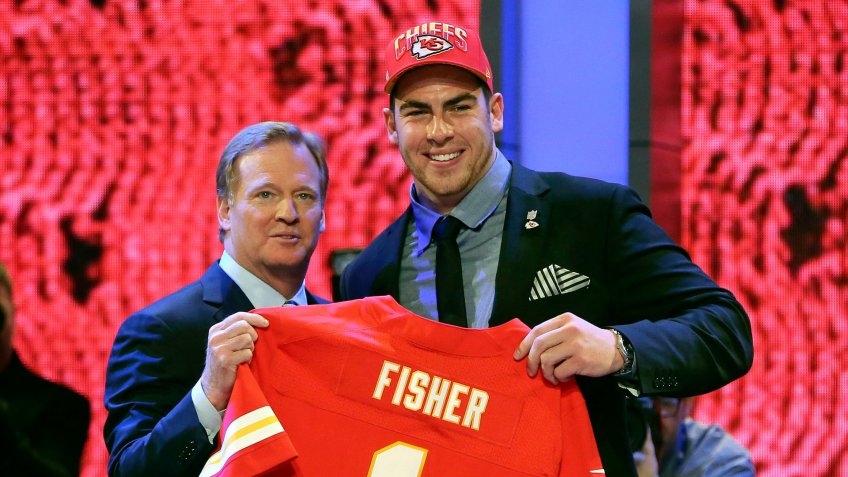 Mandatory Credit: Photo by Mary Altaffer/AP/Shutterstock (6019459a)Eric Fisher, Roger Goodell Offensive tackle Eric Fisher from Central Michigan stands with NFL commissioner Roger Goodell after being selected No.