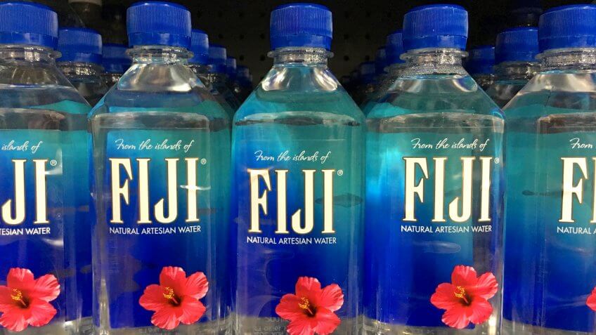 Anaheim, CA - September 29, 2017: Grocery store shelf with bottles of Fiji water.