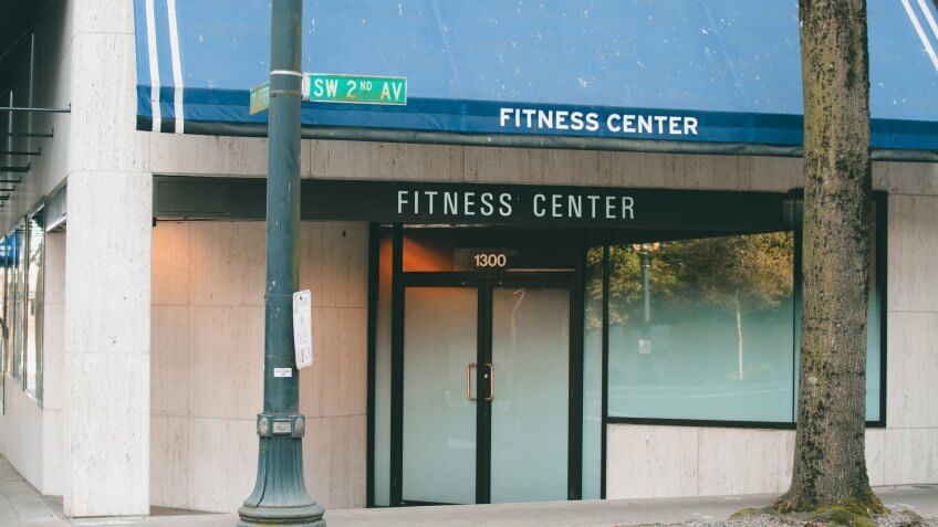 Portland, OR / USA - March 22 2020: Fitness Center closed during coronavirus pandemic.