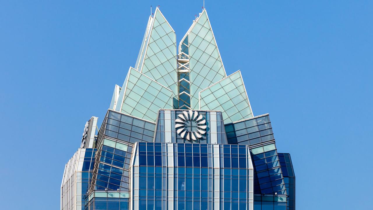Austin, TX, USA - April 11, 2016: The 157 m tall Frost Bank Tower skyscraper in the city of Austin.