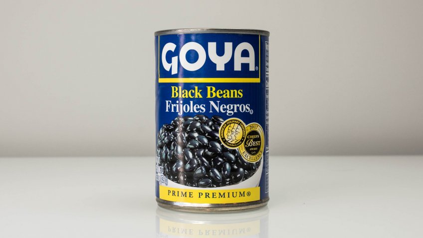 Boston, MA/USA - January 24, 2018: Goya Black Beans can in isolated background.