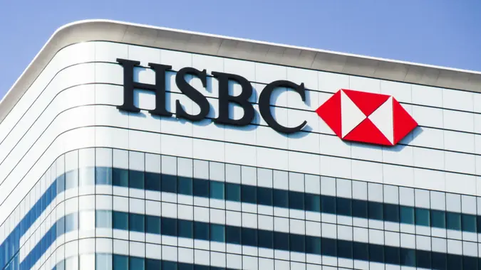HSBC headquarters in London's Canary Wharf- British based large banking and financial service company.