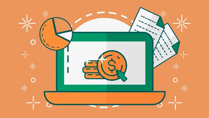 laptop money document report online payment vector illustration.