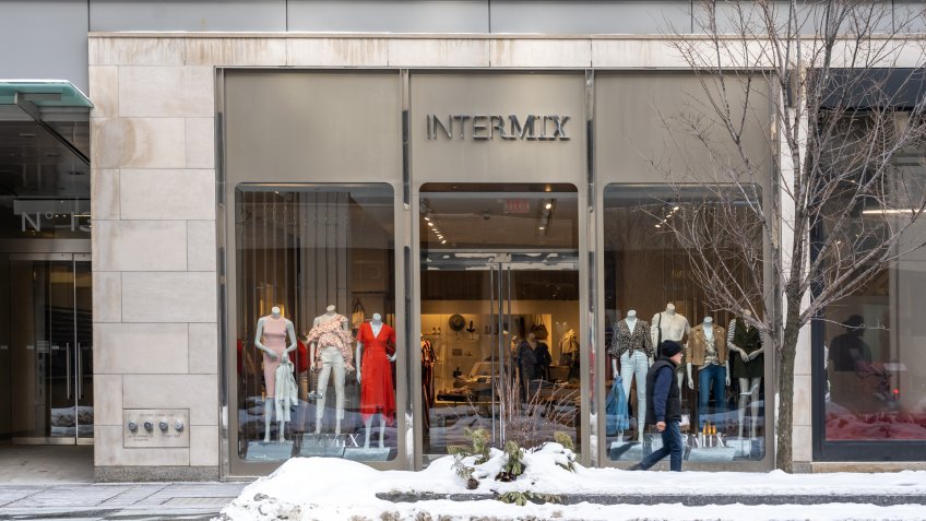 Toronto, Canada - March 04, 2019: The storefront of the Intermix store at the Bloor-Yorkville Business Area in Toronto.