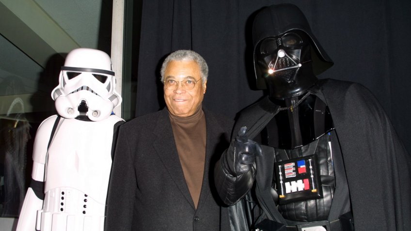 Mandatory Credit: Photo by Matt Baron/BEI/Shutterstock (5126900au)James Earl Jones and Darth Vader at the premiere of "Star Wars Episode II: Attack of the Clones", benefiting the Children's Aid Society, at the Tribeca Performing Arts Center in New York City on May 12, 2002.