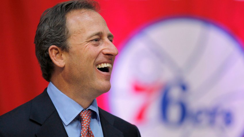 Mandatory Credit: Photo by Matt Rourke/AP/Shutterstock (5997540f)Joshua Harris New Philadelphia 76ers owner Joshua Harris laughs before the start of a news conference at the Palestra, in Philadelphia.