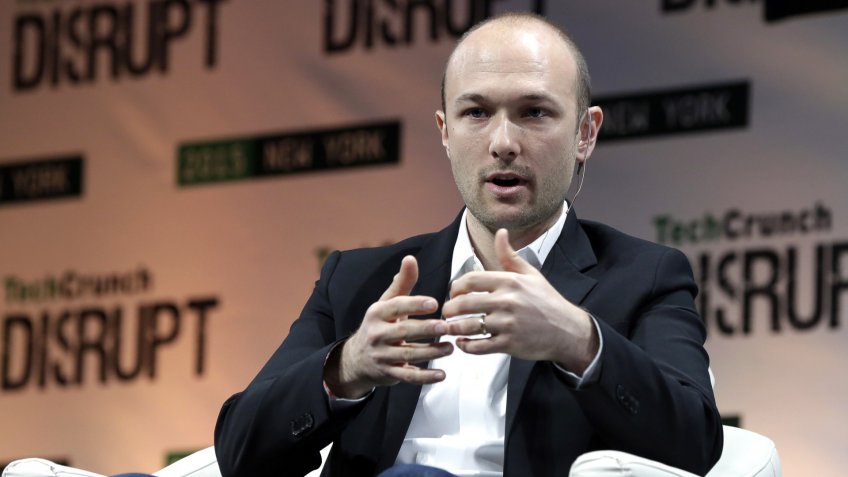 Mandatory Credit: Photo by Richard Drew/AP/Shutterstock (6096901b)Logan Green Co-founder and CEO of Lyft Logan Green speaks at TechCrunch Disrupt NY event, in New YorkLogan Green Lyft, New York, USA.