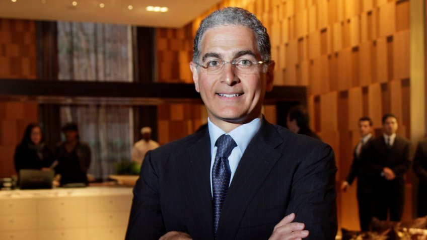 Mandatory Credit: Photo by Richard Drew/AP/Shutterstock (6338231a)Mark Hoplamazian Hyatt CEO Mark Hoplamazian poses for photos in the lobby of the Andaz Wall Street Hotel, in New YorkMark Hoplamazian Andaz, New York, USA.