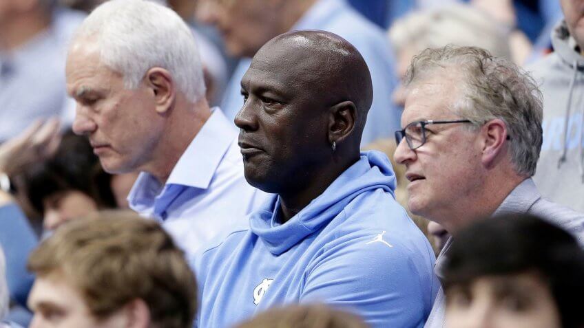 Mandatory Credit: Photo by Gerry Broome/AP/Shutterstock (10102153a)Michael Jordan, Buzz Peterson, Mitch Kupchak.