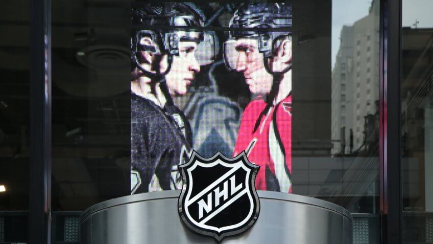 NEW YORK - MARCH 10, 2016: The NHL shop windows decoration in Manhattan.