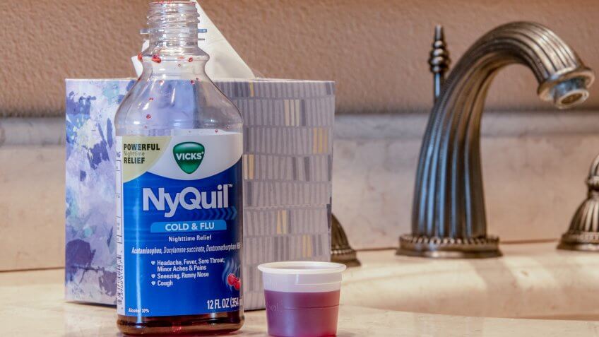 Laguna Hills, CA / USA - 01/25/2019: Vick's Nyquil Medicine for Cold and Flu.