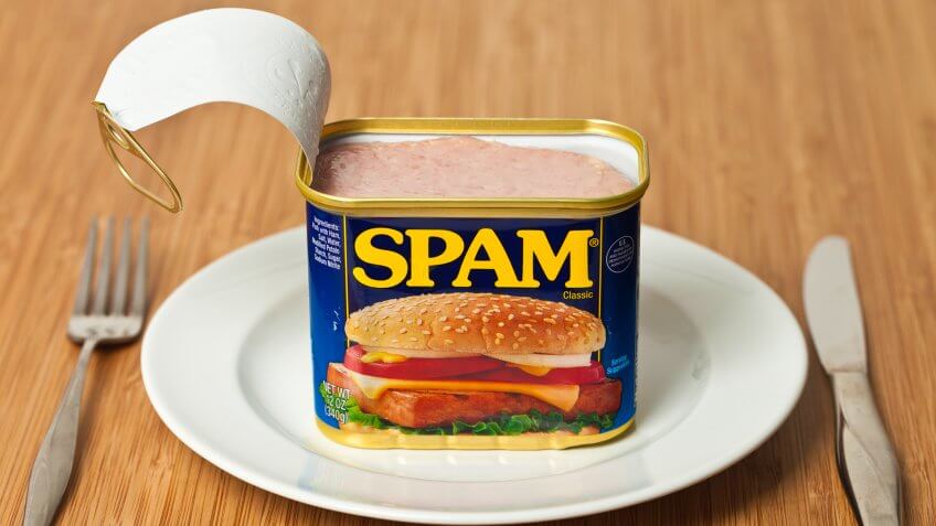 Richmond, Virginia, USA - May 23rd, 2013: Opened Can Of SPAM On A Dinner Plate.