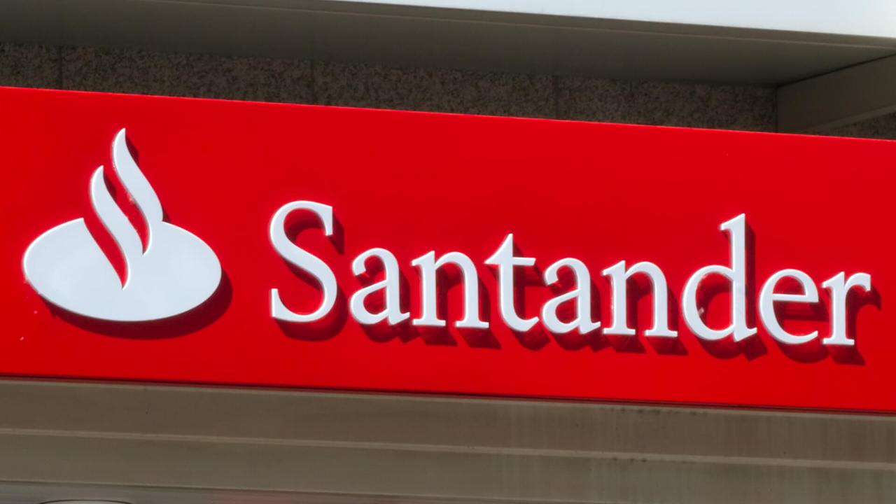 Dusseldorf, Germany - May 14, 2011: Logo at branch of Santander bank.