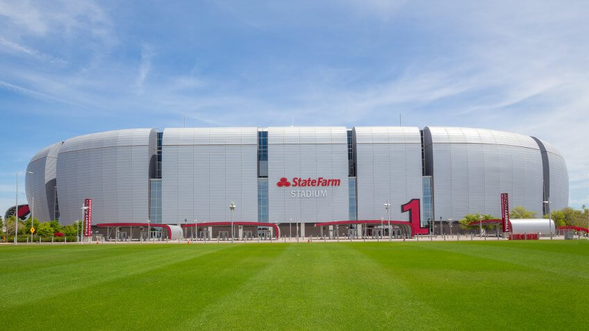 Glendale, AZ, USA - April 06, 2019: State Farm Stadium, formerly known as University of Phoenix Stadium, multi-purpose football stadium located in Glendale, Arizona.