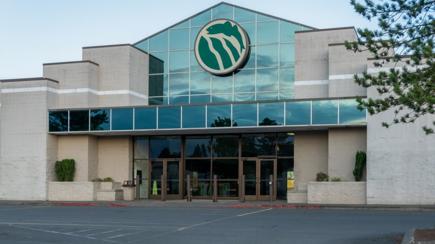 Kelso, Washington - July 7, 2019: Exterior view of the Three Rivers Mall, an enclosed shopping mall in Washington State.