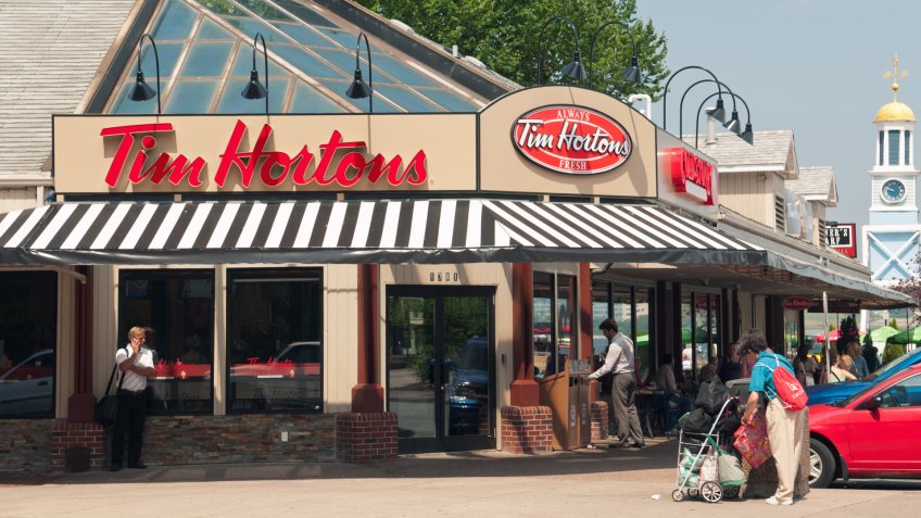 Halifax, Canada - July 22, 2011: A street level view of Tim Horton's location on Lower Water Street in the downtown core of the city.