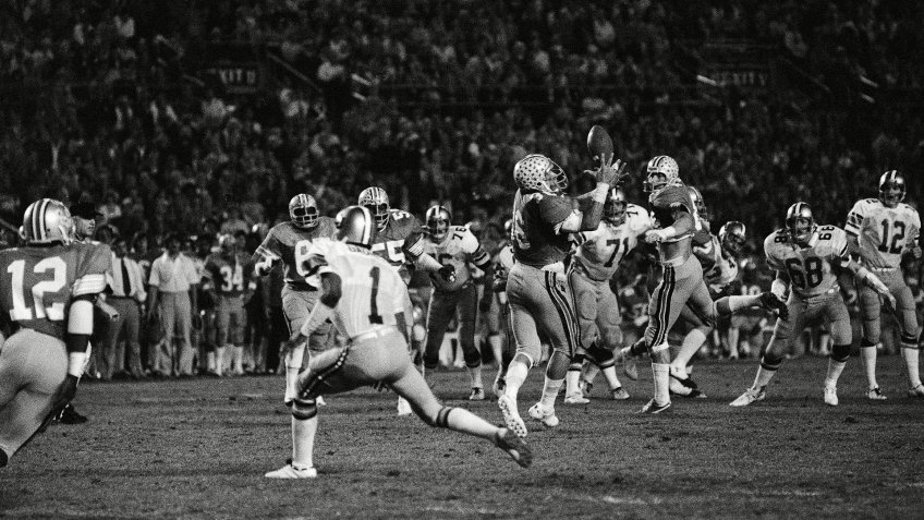 Mandatory Credit: Photo by Dl/AP/Shutterstock (6605657b)Ohio State linebacker Tom Cousineau (36) grabs a pass thrown by Colorado quarterback Jeff Knapple (12) for a third quarter interception.