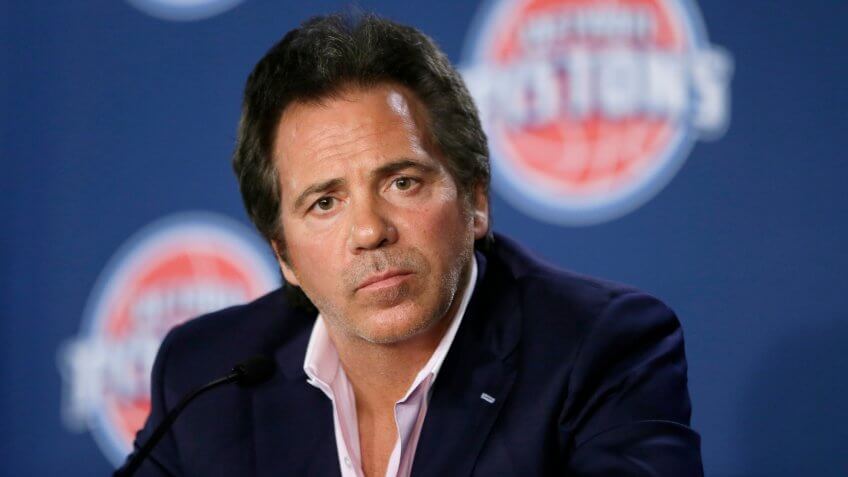 Mandatory Credit: Photo by Carlos Osorio/AP/Shutterstock (5946775n)Tom Gores Tom Gores, Detroit Pistons team owner, addresses the media after introducing Stan Van Gundy as the Detroit Pistons newest head coach at the Palace in Auburn Hills, MichPistons Van Gundy Basketball, Auburn Hills, USA.