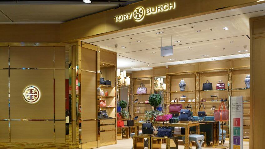 SINGAPORE - OCTOBER 4, 2017: The outer facade of the Tory Burch boutique in Changi Airport.