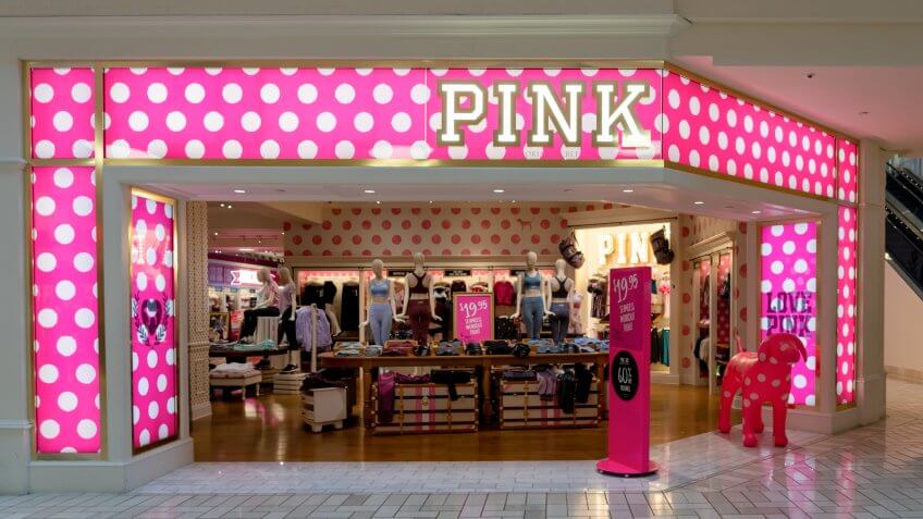 Tysons Corner, Virginia, USA- January 14, 2020: Victoria's Secret Pink storefront in Tysons Corner Center, Virginia, USA.
