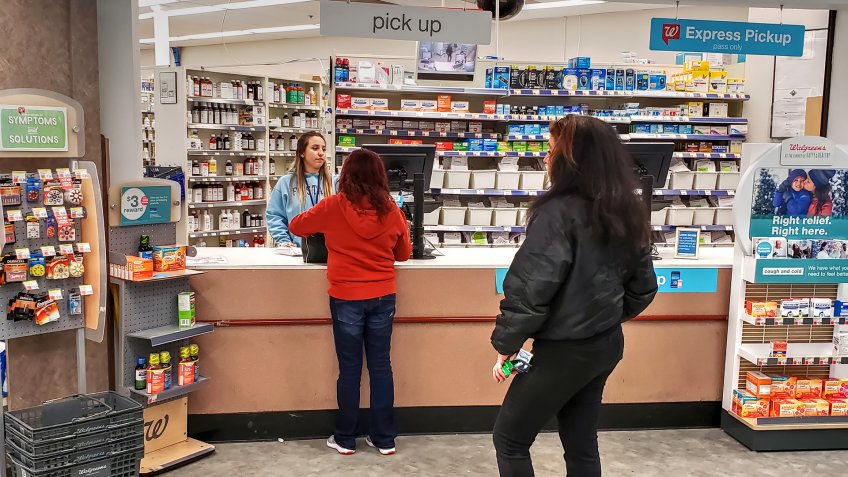 Walgreen's Pharmacy prescription medicine drug counter pickup, Saugus Massachusetts USA, January 25, 2019.