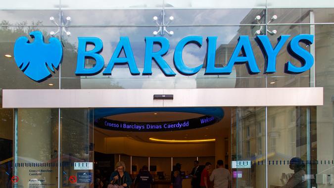 Cardiff, UK: August 05, 2016: Entrance to the Cardiff branch of Barclays Bank.