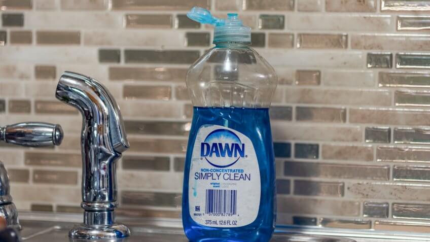 Calhoun,GA/USA-August242019; Dawn Dish Washing Liquid on Kitchen Sink.