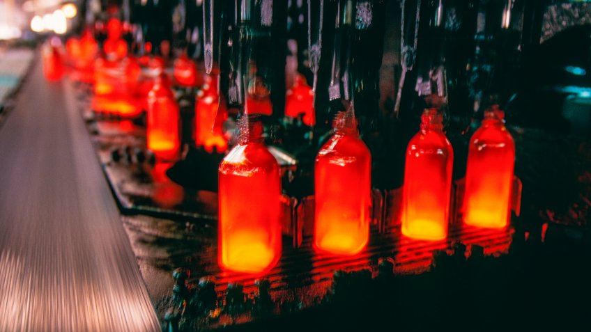 Glass factory .