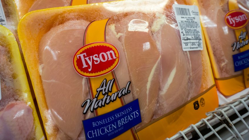 New York NY/USA-May 5, 2015 Packages of Tyson brand chicken in the meat department of a supermarket in New York.