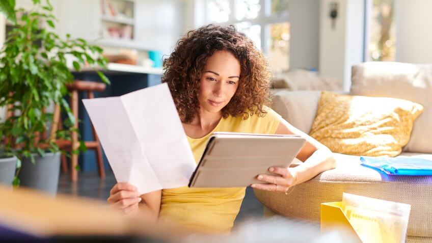 checking her home finances online.