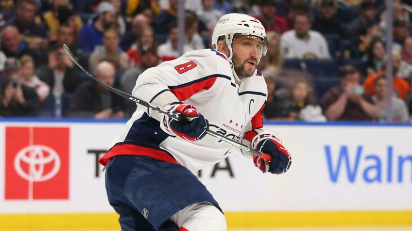 Mandatory Credit: Photo by Jeffrey T Barnes/AP/Shutterstock (10578353y)Washington Capitals forward Alex Ovechkin (8) skates during the first period of an NHL hockey game against the Buffalo Sabres, in Buffalo, N.