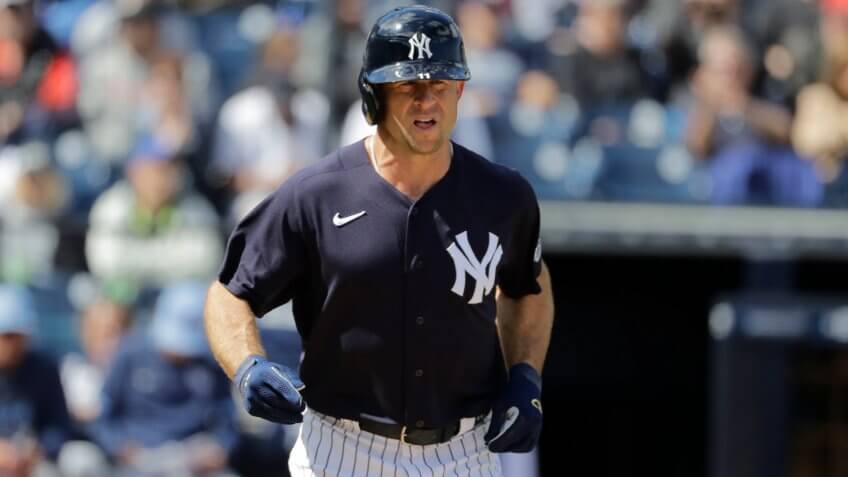Mandatory Credit: Photo by Frank Franklin II/AP/Shutterstock (10569204x)New York Yankees' Brett Gardner during the third inning of a spring training baseball game against the Tampa Bay Rays, in Tampa, FlaRays Yankees Baseball, Tampa, USA - 27 Feb 2020.