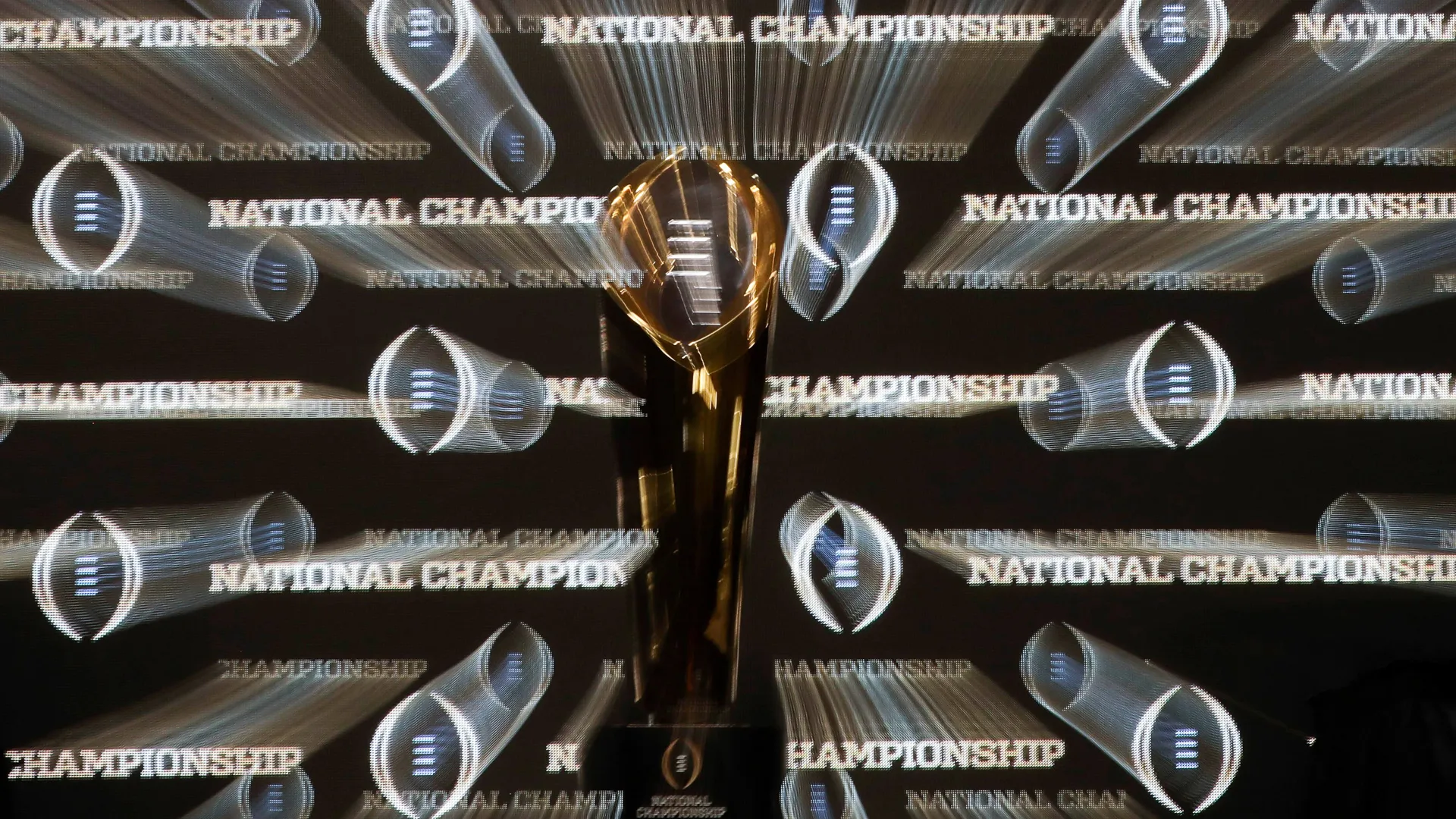 The championship trophy is seen before a news conference for the NCAA college football playoff championship game between Alabama and Clemson, in Santa Clara, CalifCFP National Championship Clemson Alabama Football, Santa Clara, USA - 06 Jan 2019.