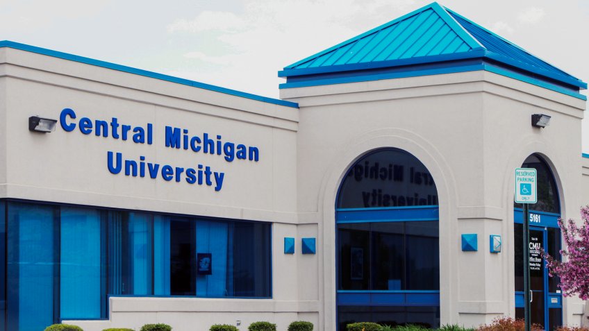 MOUNT PLEASANT, MICHIGAN-JUNE, 2015: One of the many buildings for Central michigan University, one of Michigan's larger universities.