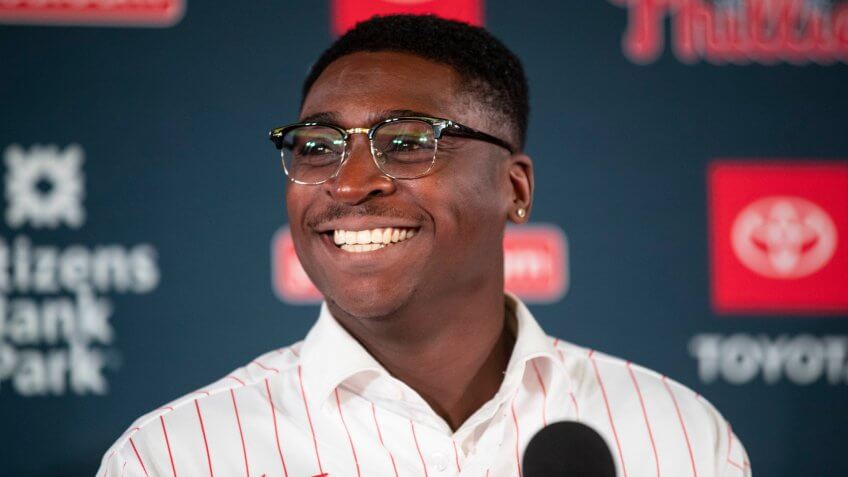 Mandatory Credit: Photo by Matt Rourke/AP/Shutterstock (10506836ac)New Philadelphia Phillies baseball player Didi Gregorius speaks during a news conference in PhiladelphiaPhillies Baseball, Philadelphia, USA - 16 Dec 2019.