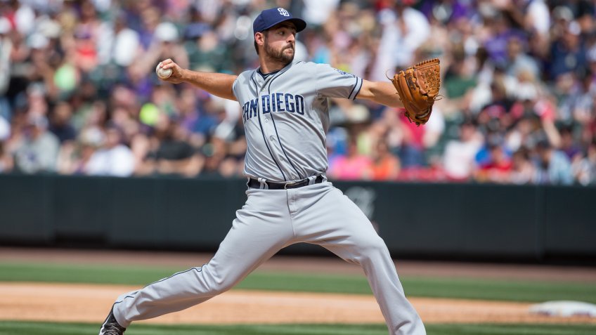 DENVER, CO - MAY 18: Donn Roach #39 of the San Diego Padres pitches against the Colorado Rockies at Coors Field on May 18, 2014 in Denver, Colorado.
