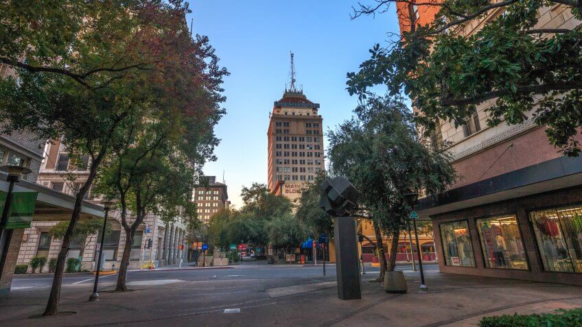 Fresno, California, USA - November 14, 2015: Fresno downtown in Central California.