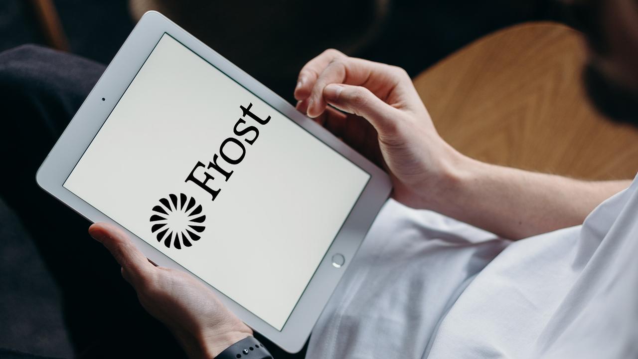 Frost Bank logo on tablet screen