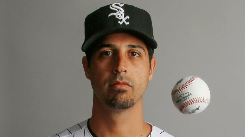 Mandatory Credit: Photo by Ross D Franklin/AP/Shutterstock (10562738h)Chicago White Sox starting pitcher Gio Gonzalez flips the ball in the air as he poses for a photograph during spring training baseball photo day in PhoenixWhite Sox Spring Baseball, Phoenix, USA - 20 Feb 2020.