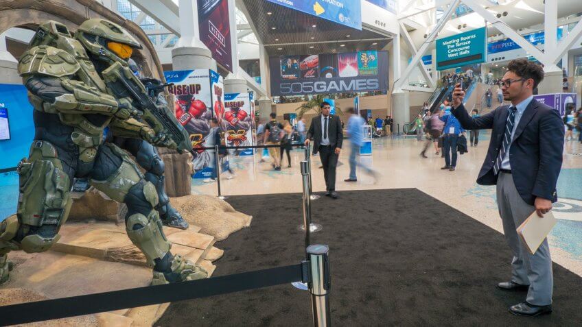 LOS ANGELES - June 16: Halo 5 Guardians game characters sculpture group at E3 2015 expo.