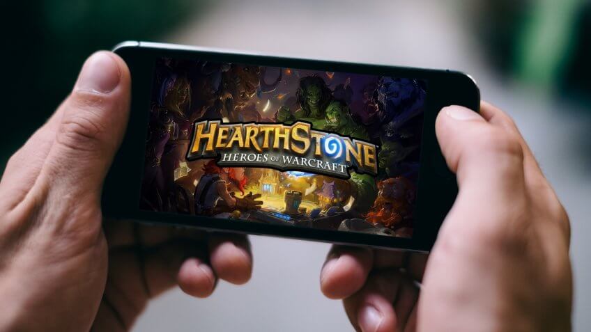 COLOGNE, GERMANY - FEBRUARY 27, 2018: Hearthstone App Game played on Apple iPhone.