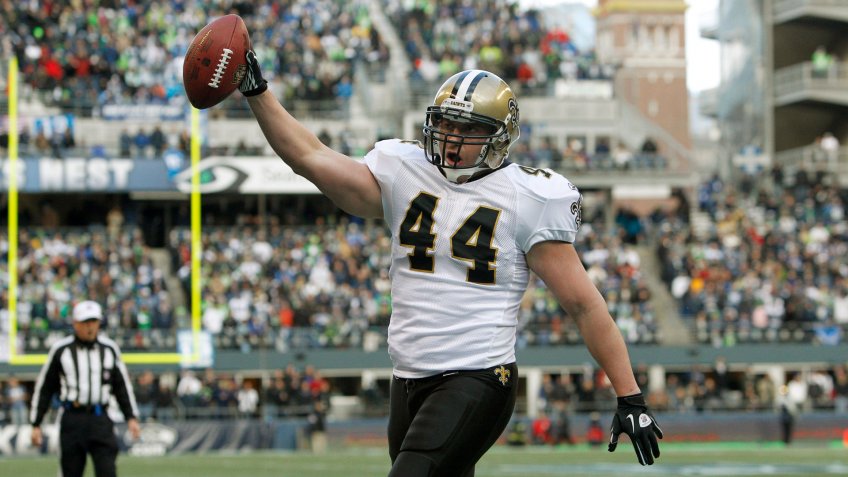 Mandatory Credit: Photo by Elaine Thompson/AP/Shutterstock (6027509p)Heath Evans New Orleans Saints' Heath Evans celebrates his touchdown against the Seattle Seahawks during the first half of an NFL NFC wild card playoff football game, in SeattleSaints Seahawks Football, Seattle, USA.