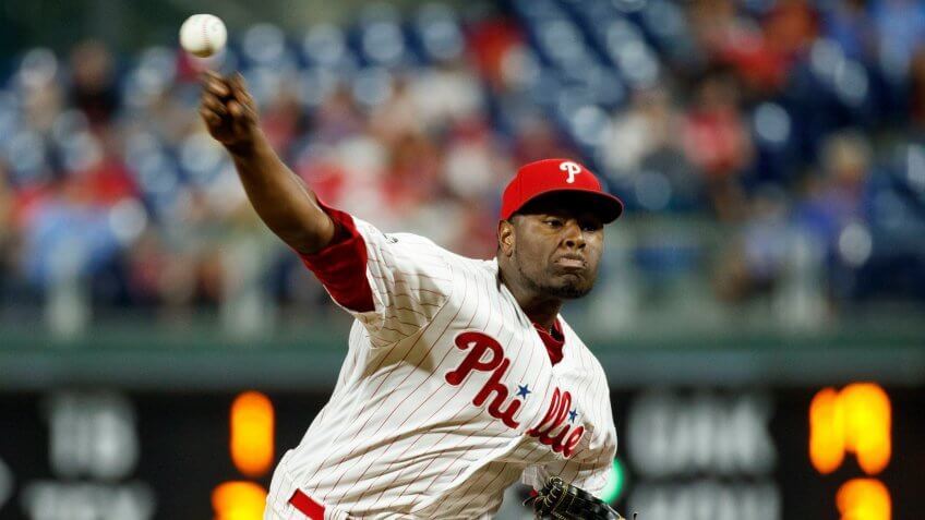 Mandatory Credit: Photo by Matt Slocum/AP/Shutterstock (10406943aa)Philadelphia Phillies' Hector Neris in action during a baseball game against the Atlanta Braves, in Philadelphia.